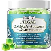 duwhot Vegan Omega-3 Gummies for Women, Algae DHA & EPA 1000mg, with CoQ10, Astaxanthin, Fish Oil Supplement Alternative for Adults, Heart & Brain Health, 60 Count