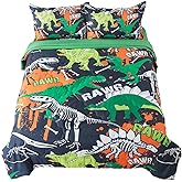 ADASMILE A & S 5 Pieces Dinosaur Bedding Twin Size for Kids Boys Jungle Dinosaurs Comforter Sets Animals T-Rex Bed in A Bag with Sheets Soft Microfiber Children Wildlife Dino Bed Set Room Decor