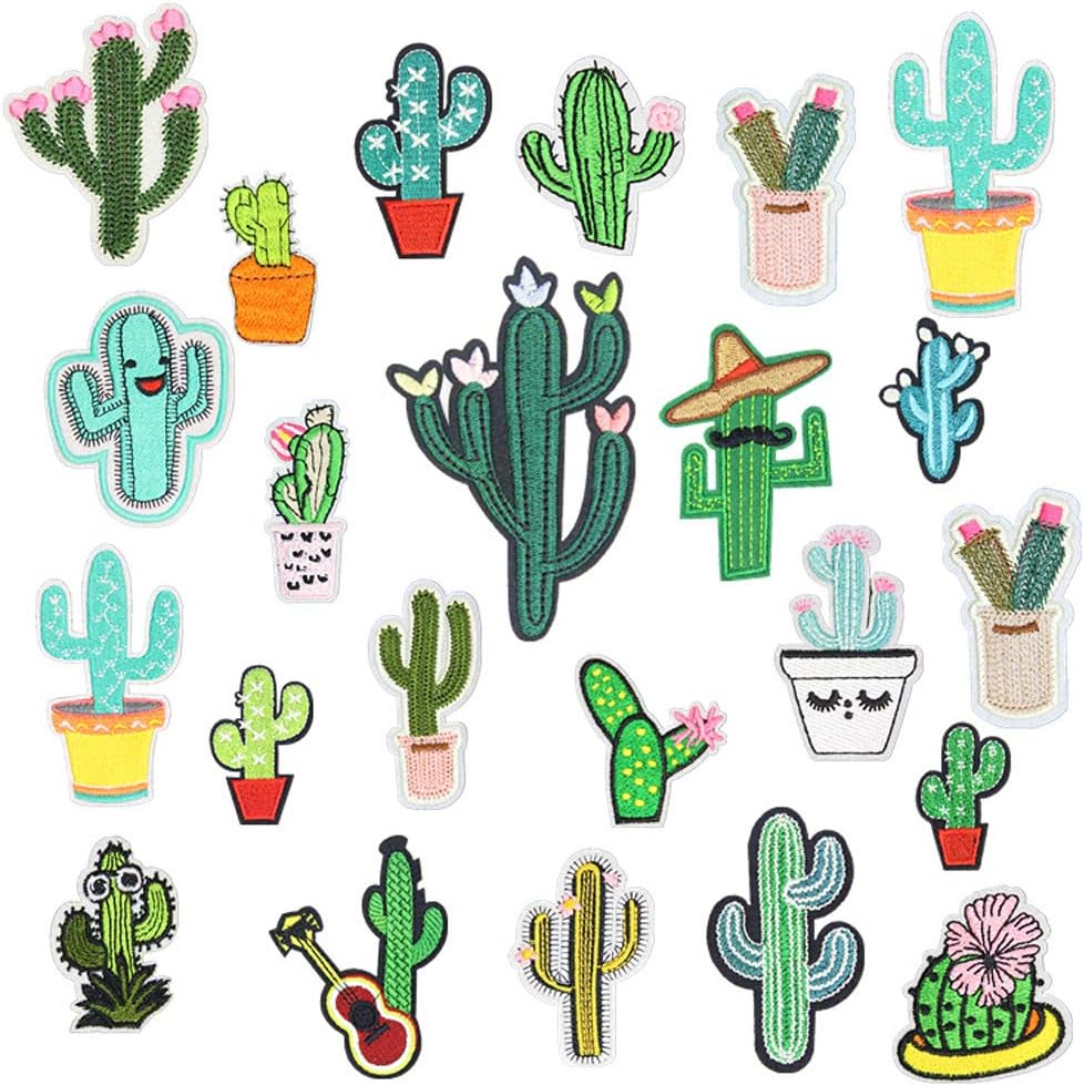 WZT Iron Embroidery Applique Decoration Patches for Jeans DIY Decor T-Shirt Jacket Backpacks, Handbags Shoes Bags Repair Hats Clothing etc (23 Pcs Assorted Cactus Kits Patch)