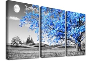 TTHYUEWS Wall Art For Living Room black and white Blue tree moon Canvas Wall Decor for Home artwork Painting 12" x 16" 3 Pieces Canvas Print For bedroom Decor Modern Salon kitchen office Hang a picture