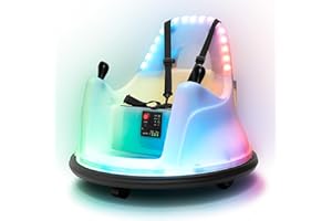 Kidzone Upgraded Smart Bumper Car for Toddler & Kids 1.5-6 Years Old, 12V 2-Speeds Electric Ride On Bumping Toy W/Remote&APP Control, LED Lights, Bluetooth, 360°Spin, DIY Sticker&360° LED Glow, White