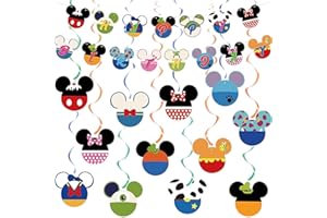 WISHTA Mouse Head Happy Birthday Banner and Hanging Swirls, Cartoon Mouse Boys Girls Birthday Party Decorations for 1st 2nd 3rd Birthday Party Baby Shower Decor