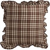 vctops Plaid Ruffle Throw Pillow Cover Farmhouse Brown and White Checkered Pillowcase Shabby Chic Vintage Square Decorative Cushion Cover for Bed Sofa Living Room (Brown,18"x18")