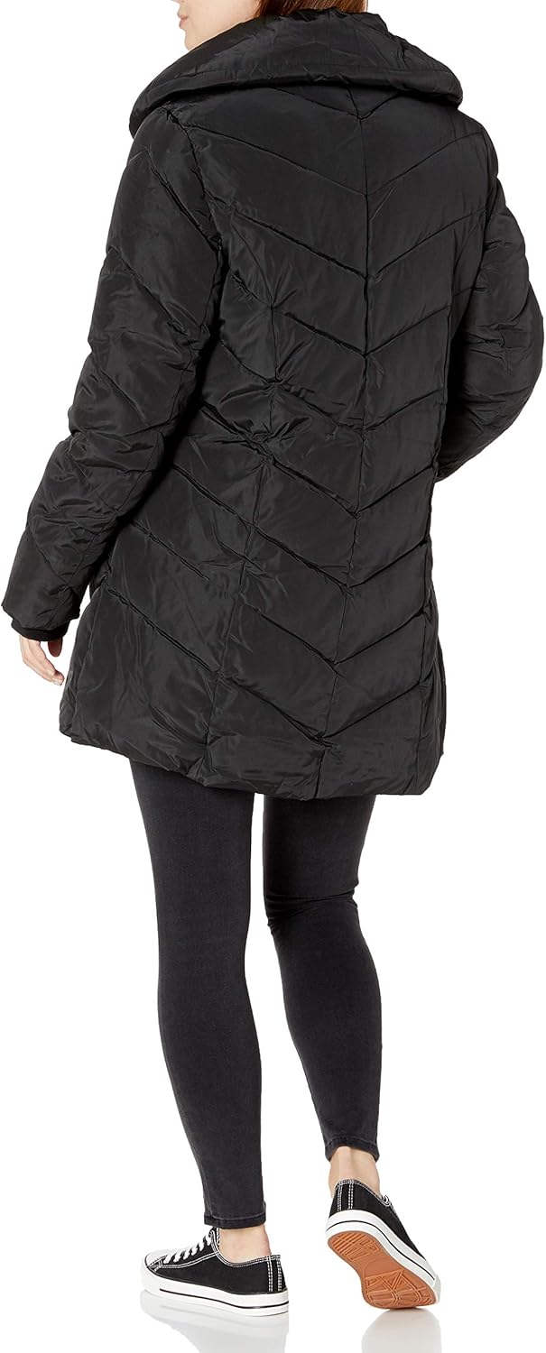 Steve Madden Women's Long Chevron Quilted Outerwear Jacket: Clothing