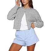 Dokuritu Cardigans for Women Long Sleeve Crew Neck Lightweight Button Down Fall Knit Sweater Cardigan Y2k Open Front Top
