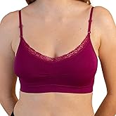 Coobie Women's V-Neck Lace Trim Bra, Pullover Wirefree T-Shirt Bra,Purple,One Size