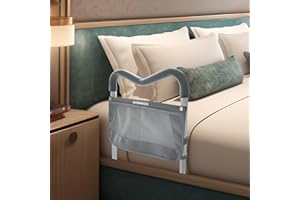 HONMIDO Sturdy Bed Rail for Elderly Adults，Safety with Adjustable Heights, M-Shape Grab bar Assist from Directions，Storage Pocket, Medical Bed Guard,Gifts for Seniors (Light Grey Handle)