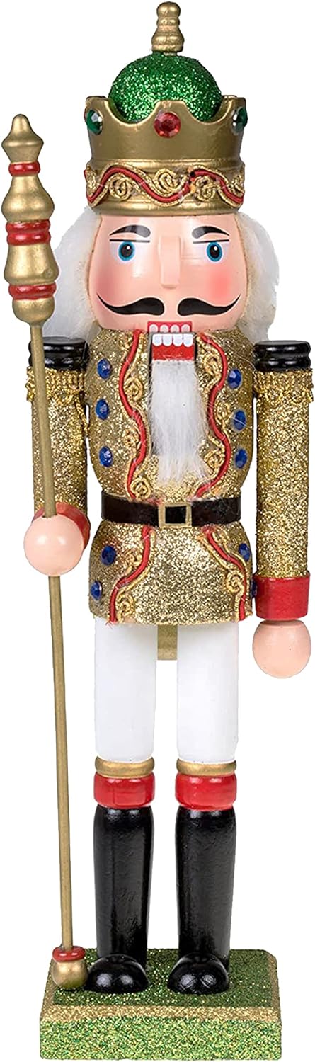 Nutcrackers - Clever Creations Gold King 12 Inch Traditional Wooden Nutcracker, Festive Christmas Décor for Shelves and Tables
