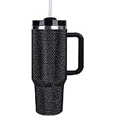 Toyfun Yif 40 OZ Bling Tumbler with Handle,Straw and Lid,Large Vacuum Insulated Leak Proof Double Walled Stainless Steel Glitter Travel Mug Tumblers for Women,Black