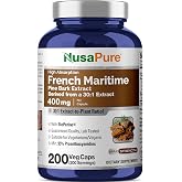 French Maritime Pine Bark, Vegan, 400mg, 200 Veg Capsules - 200 Servings | Herbal Formula, Pinus Pinaster Bark 30:1 Extract, , Suitable for Adults, Manufactured in cGMP Registered Facility USA