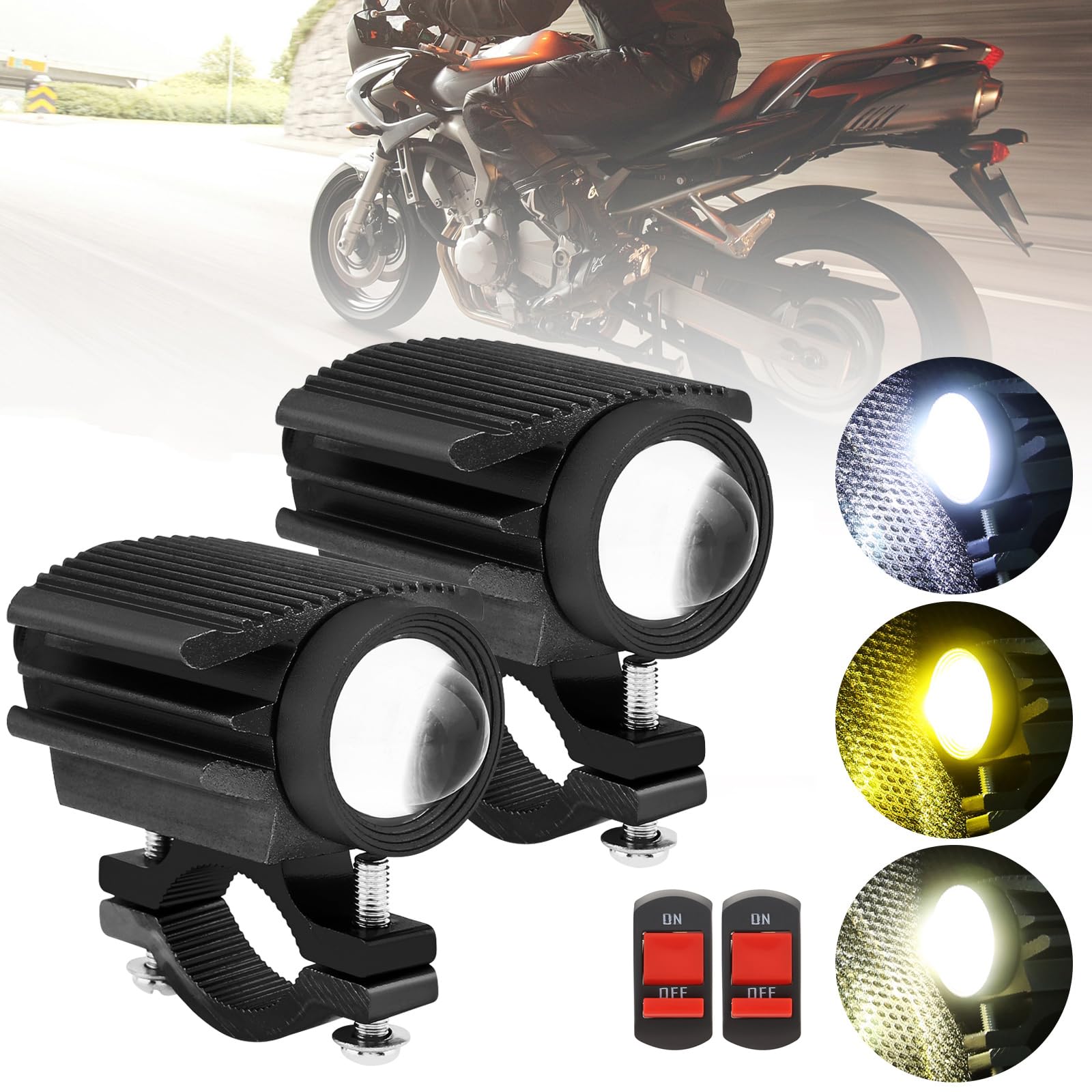 Photo 1 of Windance 2PCS Motorcycle LED Headlight,32W 4 Modes Hi/Lo Beam Yellow White 6500K Waterproof Aux Spotlight for Tractor Truck ATV UTV SUV Boat 9V-85V (Black2pcs)