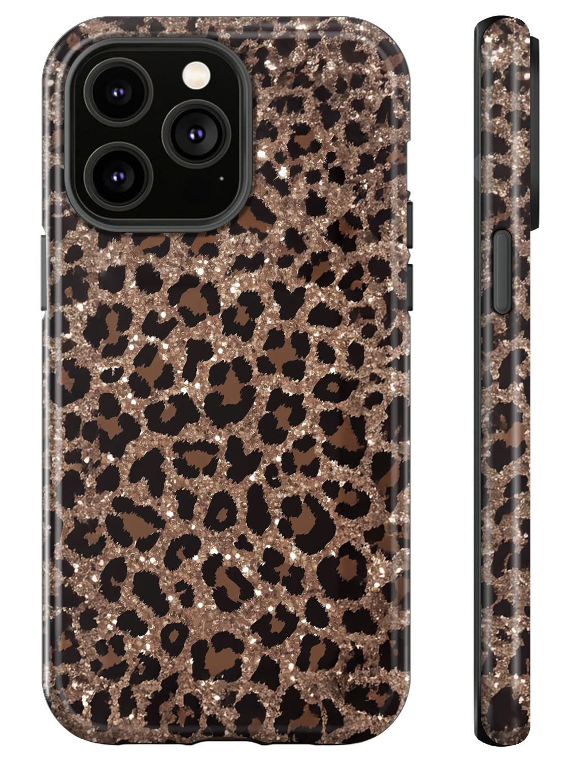 for iPhone 15 Pro Case,Luxury Sparkle Leopard Print Pattern Vintage Cheetah Design,Dual Layer Soft TPU Hard PC Bumper Case,Protective Phone Cover for Women Girls-Brown Leopard Print