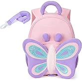 mommore Toddler Backpack for Girls 2-4 Cute 3D Kids Backpack Butterfly Small Pre-K Backpacks Water-Resistant for Preschool Kindergarten with Toddler Leash, Chest Buckle