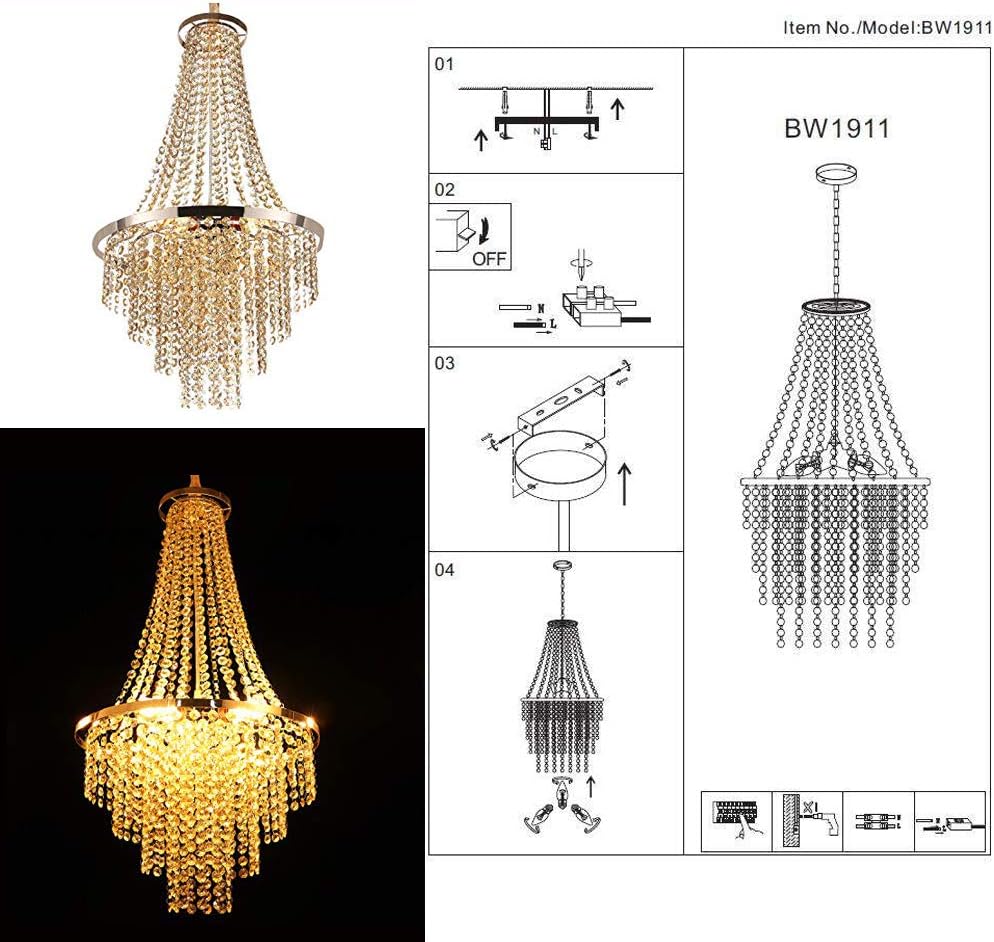 Modern Crystal Chandelier K9 Crystal Lighting Fixture Pendant Chandelier for Dining Room Bedroom Living Room 3 E26 LED Bulbs (Champagne Gold)…: Home Improvement