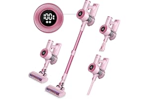 Homeika Cordless Stick Vacuum Cleaner, 20Kpa Powerful Suction Vacuum Cleaner with LED Display, 30 Min Runtime Detachable Battery, 1.5L Dust Cup, for Carpet and Hard Floor Pet Hair (Pink)