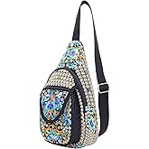SILKAREA Embroidered Boho Small Sling Bag for Women Travel Chest Bag Crossbody Backpack Purse Shoulder Bag (Blue)