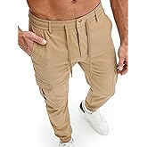 PLEPAN Mens Casual Cargo Joggers Drawstring Elastic Waist Tapered Work Pants Outdoor Hiking Pants with 6 Pockets