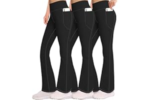 AENLLEY Girls Stretchy Flare Yoga Pants with Pockets - High Waisted Wide Leg Activewear Leggings for Kids