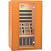 Real Relax Infrared Sauna, 2 Person Low EMF FAR Infrared Saunas for Home, Indoor Personal Canadian Hemlock Wood Sauna with 9 Chromo Therapy Lights, Bluetooth Speakers for Home & Gym Spa