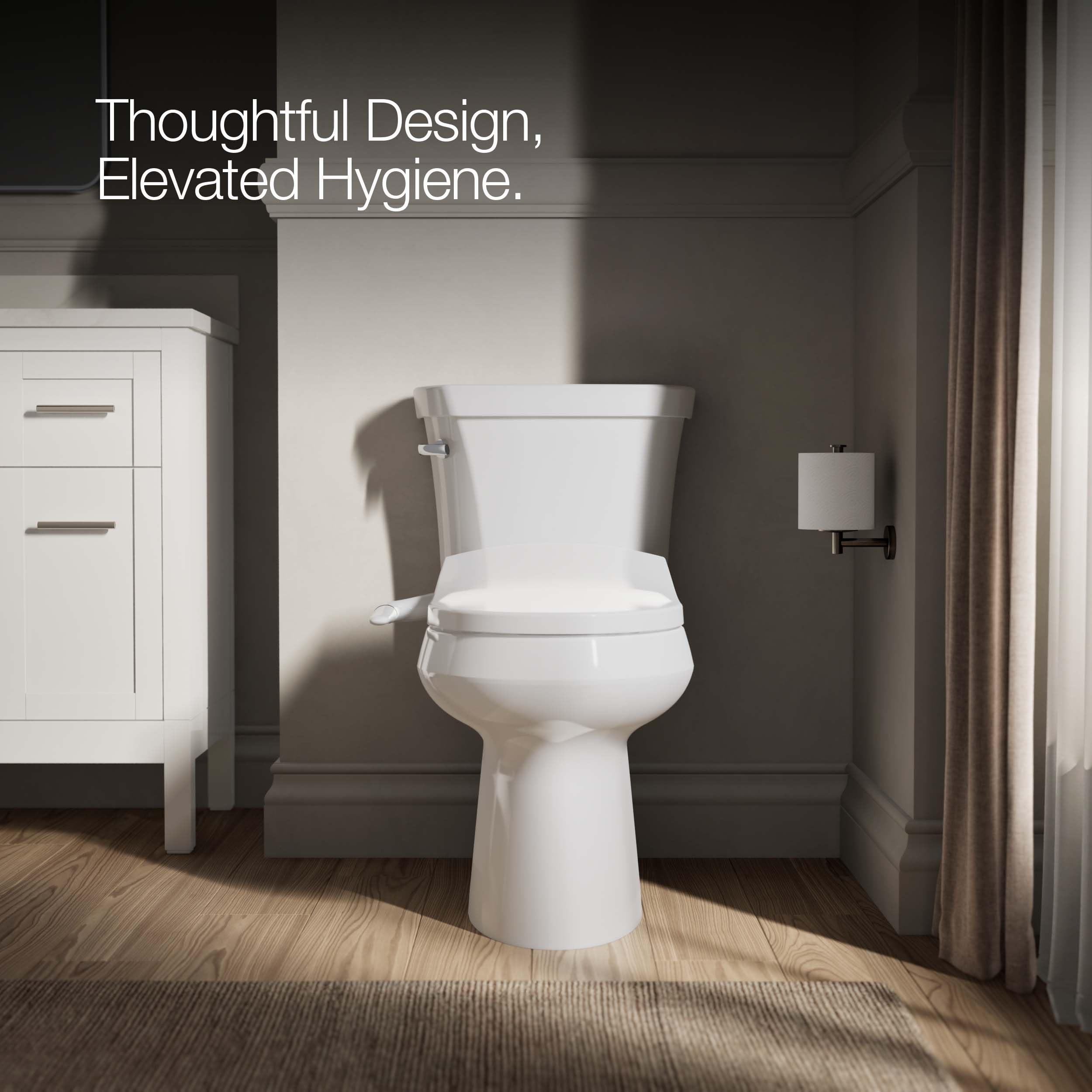 Kohler PureWash M250 Manual Round Bidet Toilet Seat, White, Quiet-Close Lid Prevents Slamming, Easy Installation with Quick-Release Hinges, Adjustable Spray Position & Pressure