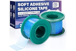FRESINIDER Silicone Medical Tape – 1" x 1.5 Yard Blue 2 Rolls, Pre-Cut, Waterproof & Repositionable, Pain-Free Removal, Hypoallergenic Adhesive for Sensitive Skin, Wound Care & First Aid Use
