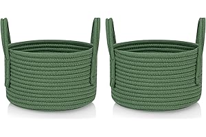 CubesLand Small Green Woven Storage Basket Set,Empty Decor Gift Basket,Baby Basket for Nursery,Pet Toy Cute Basket for Organizing,Shelf Closet Basket Bin,Halloween basket,Christmas Basket- 9.5x5.51