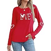 NQIQO Valentines Shirts for Women Cute Love Heart Graphic Long Sleeve Tees Novelty Valentine Day Gift Tops