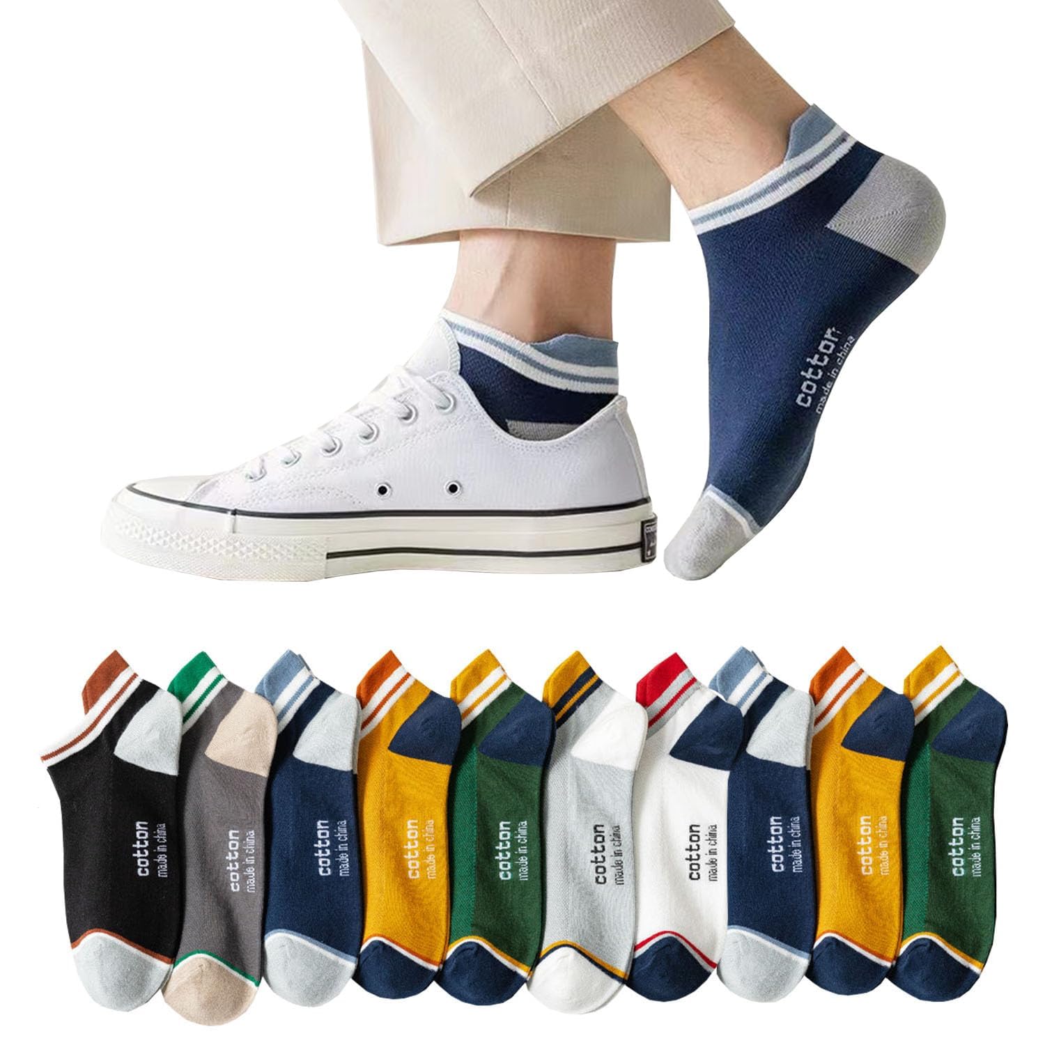 [Yomezuu] 靴下 メンズ【防臭・抗菌・吸汗 綿】10足セット 24-28cm メンズ靴下 スポーツソックス カジュアル ビジネスソックス ハイソックス くつした 室内 カジュアル アウトドア 作業 旅行 春夏秋冬 (JP, アルファベット, Free Size, 10足セット1) の商品画像