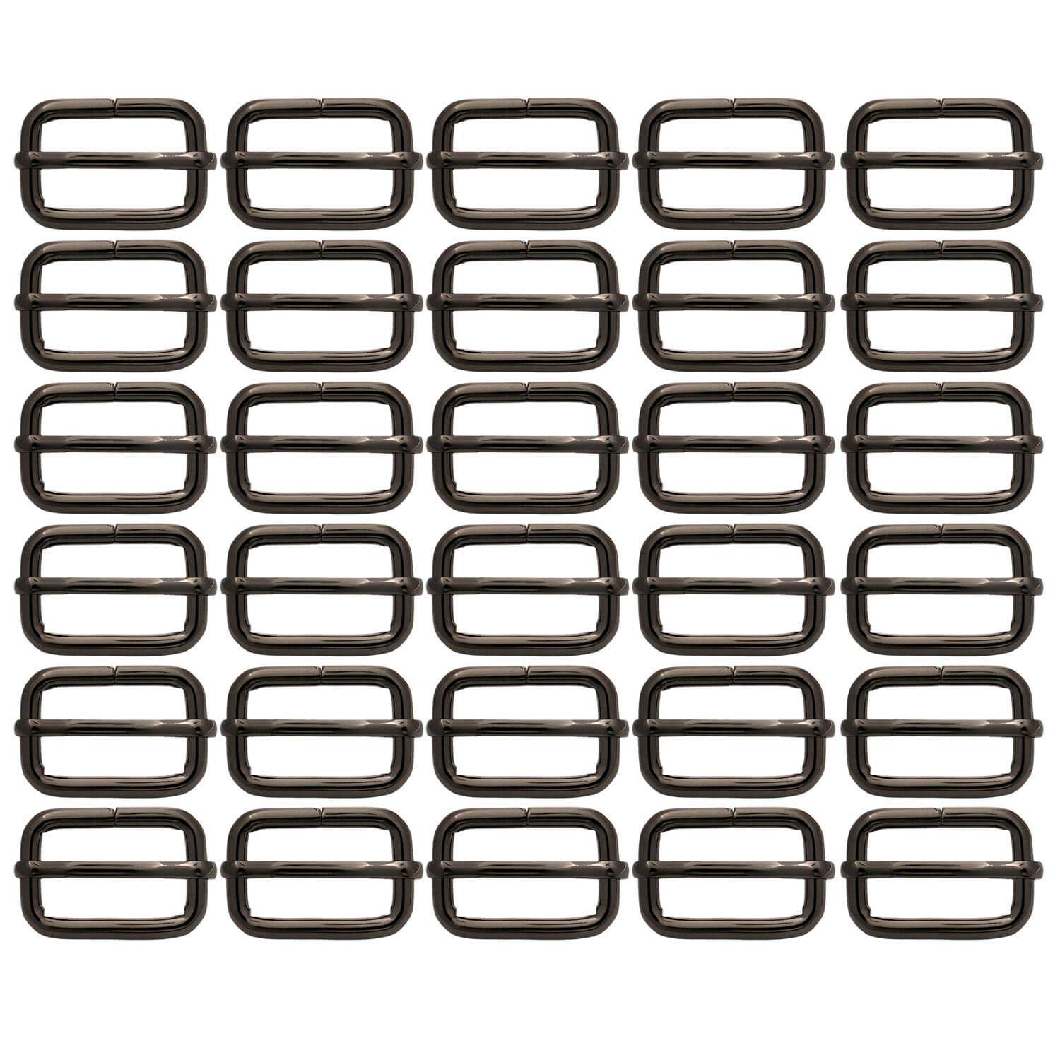 BIKICOCO Metal Slide Adjuster Buckle Tri-Glides with Movable Center Bar, for Straps, 1 x 5/8 Inch, Gunmetal, Pack of 30