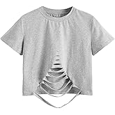 SweatyRocks Women's Short Sleeve Cutout Tee Shirt Distressed Crop Top