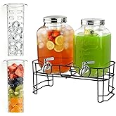 GVUHR 1 Gallon Drink Dispenser 2 Pack with Stand - Glass Beverage Dispenser for Parties, Juice, Water - Includes Spigot and Filter Separation and Chalkboard Labels