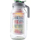 2 Quart Glass Mason Jar Water Pitcher With Fruit Infuser 64 Oz Wide Mouth Infused Cold Hot Water Jug Carafe With Lid Half Gallon For Coffee Sun Tea Lemonade Juice Homemade Drinks Container