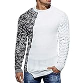 Taoliyuan Men's Pullover Sweaters Winter Ribbed Knitted Color Block Comfort Stylish Twisted Long Sleeve Sweater