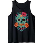 Sugar Skull Floral Día de Los Muertos Mexican Calavera Dead Tank Top