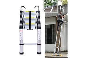 YIYAI Aluminum Telescoping Ladder 20FT with Hooks, Extendable Ladder with Anti-Slip Rubber Feet & Steps, Telescopic Extension Ladder Collapsible Ladder for Home Roof Outdoor, 330lbs Max Capacity