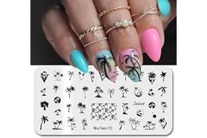 OCOUYVD Summer Nail Art Stamping Plates Palm Coconut Tree Pattern Designs Nail Stamp Templates Holiday Nail Decorations DIY Stainless Steel Nail Image Polish Template Nail Supplies for Women