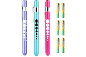SOONORY Pen Light for Nurses, 3 Pack Medical Pen Lights with Pupil Gauge for Doctor Nurse Student with Baked Porcelain Finishing Aluminum Alloy Body Penlights, White Light Led, 6 AAA Powerful Batteries