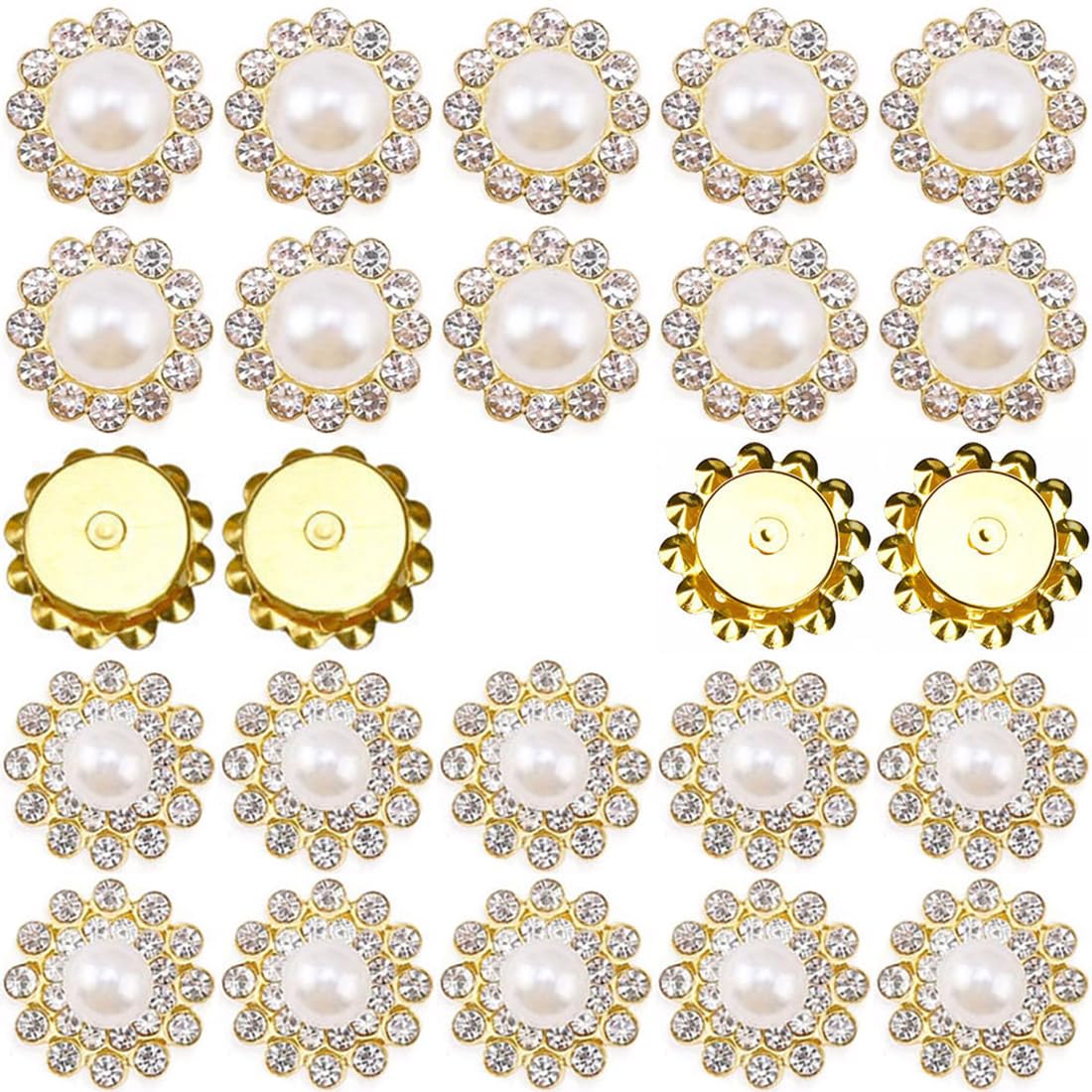 Photo 1 of 100pcs Crystal Gem Sew on Rhinestone, Mixed 12mm 14mm Metal Base Flower Shape Claw, Imitation Round Pearls for Crafting, Sewing Hats Bags Belt Crafts Clothes Shoes Accessories (Pearl White)