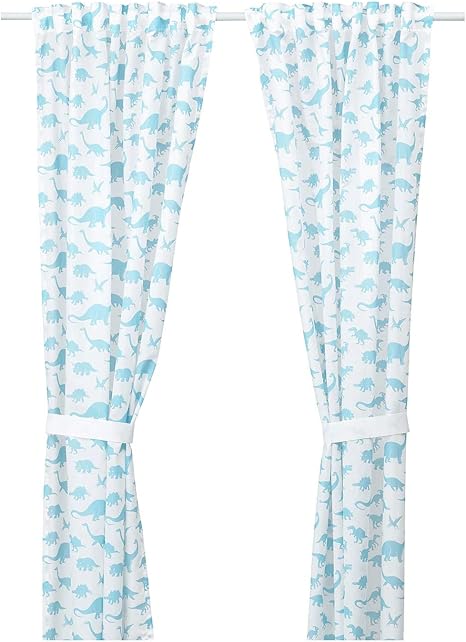 Amazon ｉｋｅａ イケア Jattelik カーテン タッセル付き 恐竜 ホワイト ブルー 304 641 64 カーテン オンライン通販