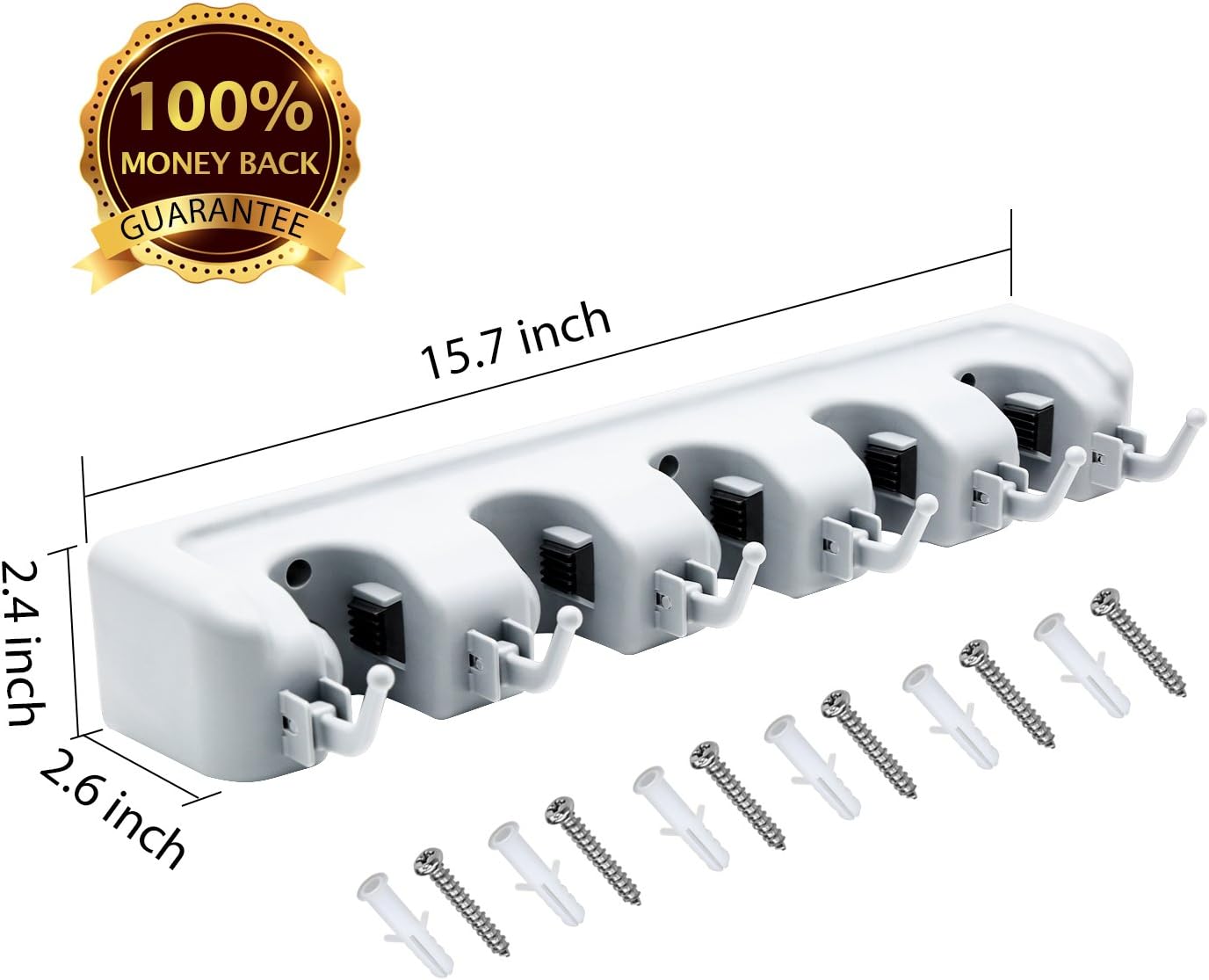LETMY Broom Holder Wall Mounted - Mop and Broom Hanger Holder - Garage Storage Rack & Garden Tool Organizer - 5 Position 6 Hooks for Home, kitchen, Garden, Tools, Garage Organizing: Home & Kitchen