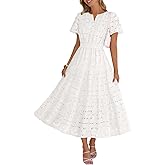 MEROKEETY Women's Summer Floral Maxi Dress 2026 Spring Boho Vacation Eyelet Lace Short Sleeve A Line Tiered Flowy Dresses