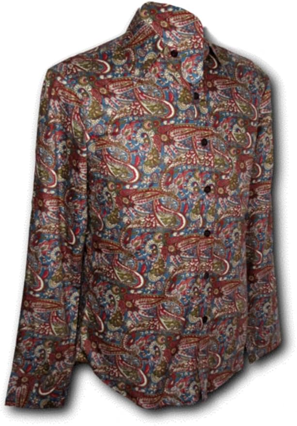 70s retro Shirt Paisley & Flowers petrolbordeaux, 70s / Men / white