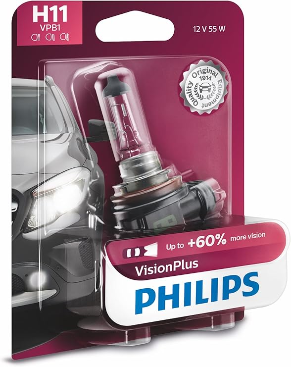Philips H11 VisionPlus Upgrade Headlight Bulb with up to 60 More