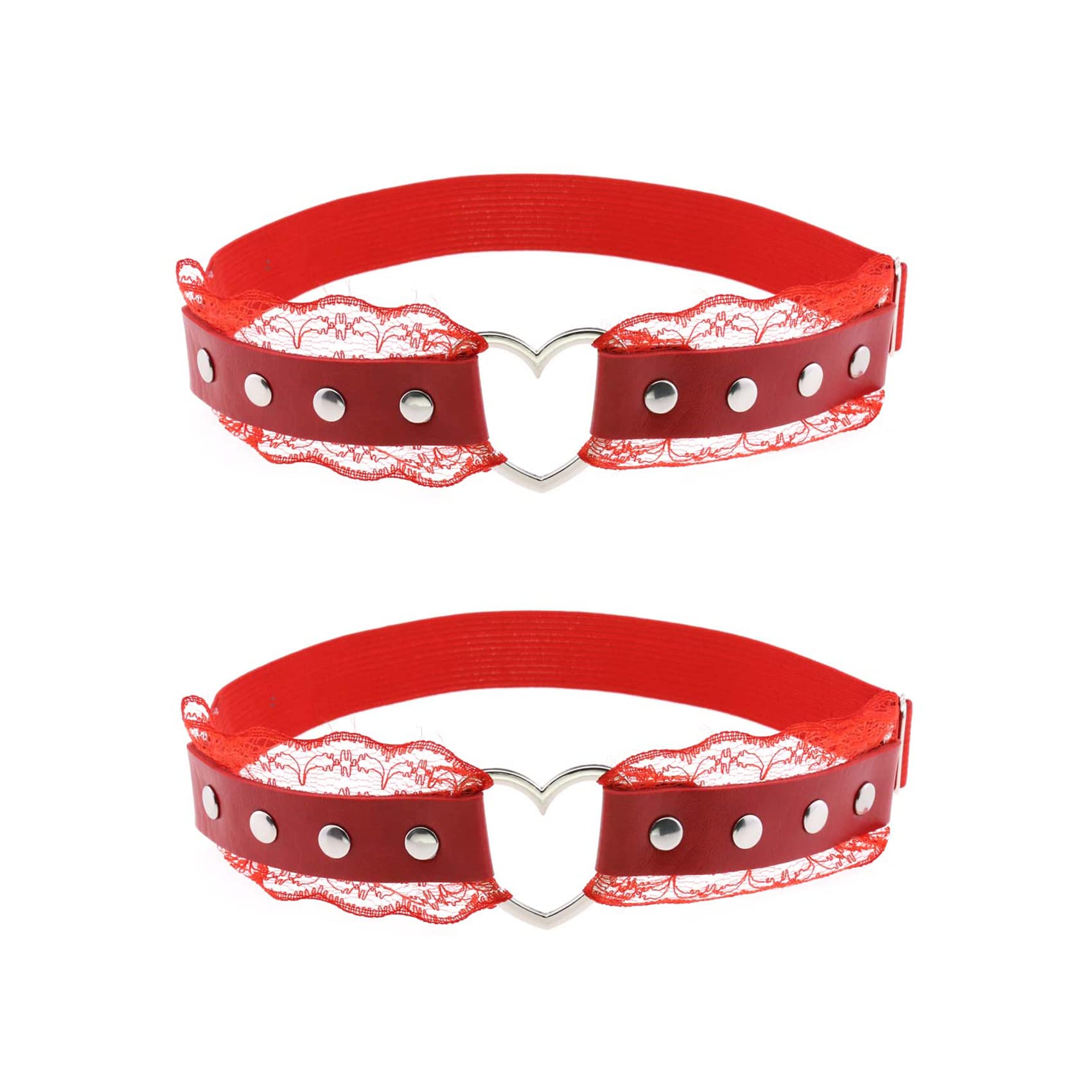 alisikee 2Pcs Adjustable Lace Heart-Shaped Thigh Garter, Elastic Leg Garters for Women