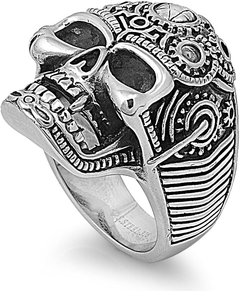CloseoutWarehouse Stainless Steel Mechanical Skull Biker Ring Size 11