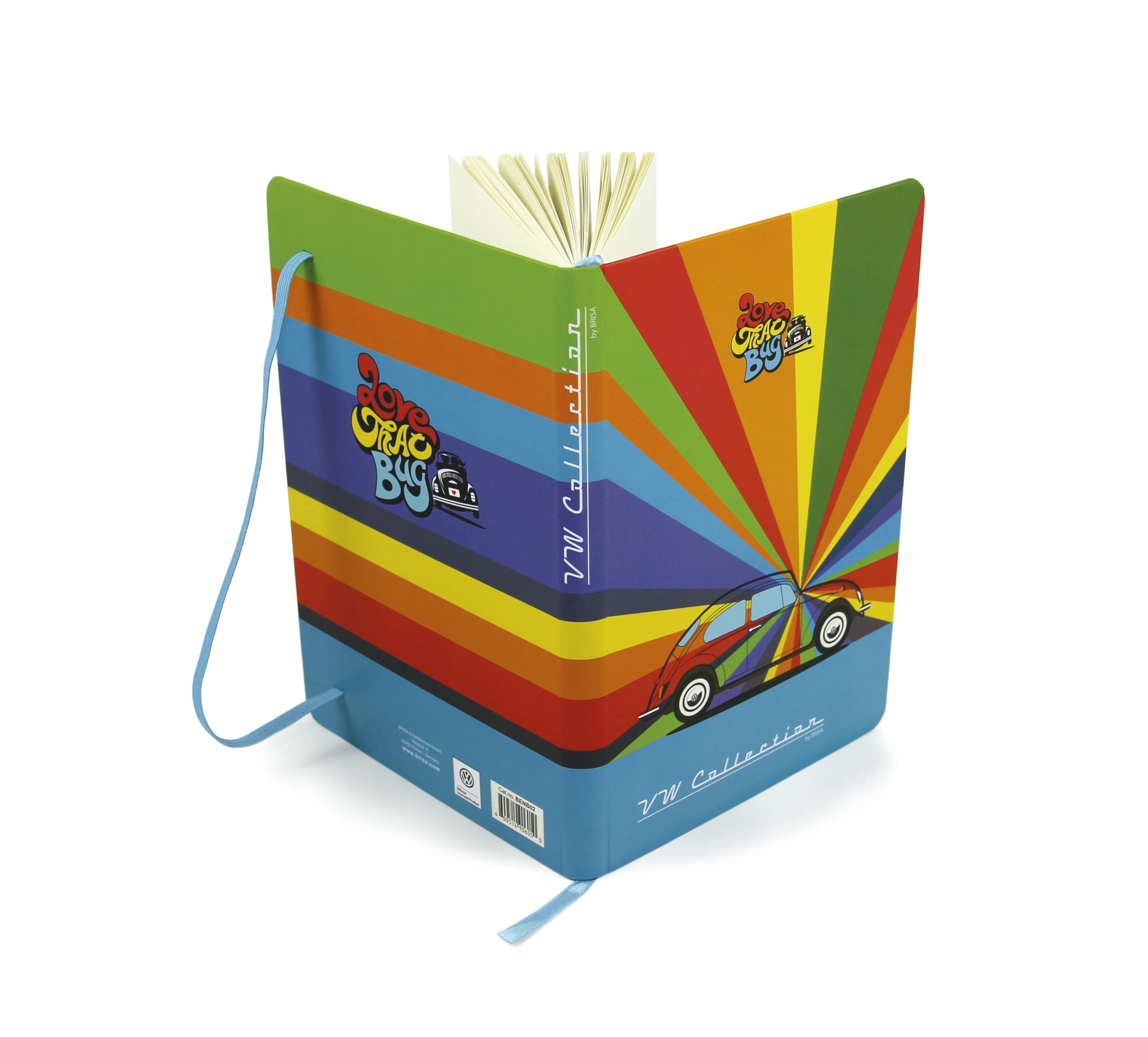 BRISA VW Collection Volkswagen NotebookDiaryWriting Book, Lined with Hardcover Binding in T1 Bus, Beetle, GTI Design DIN A5 (Beetle/Stripes)