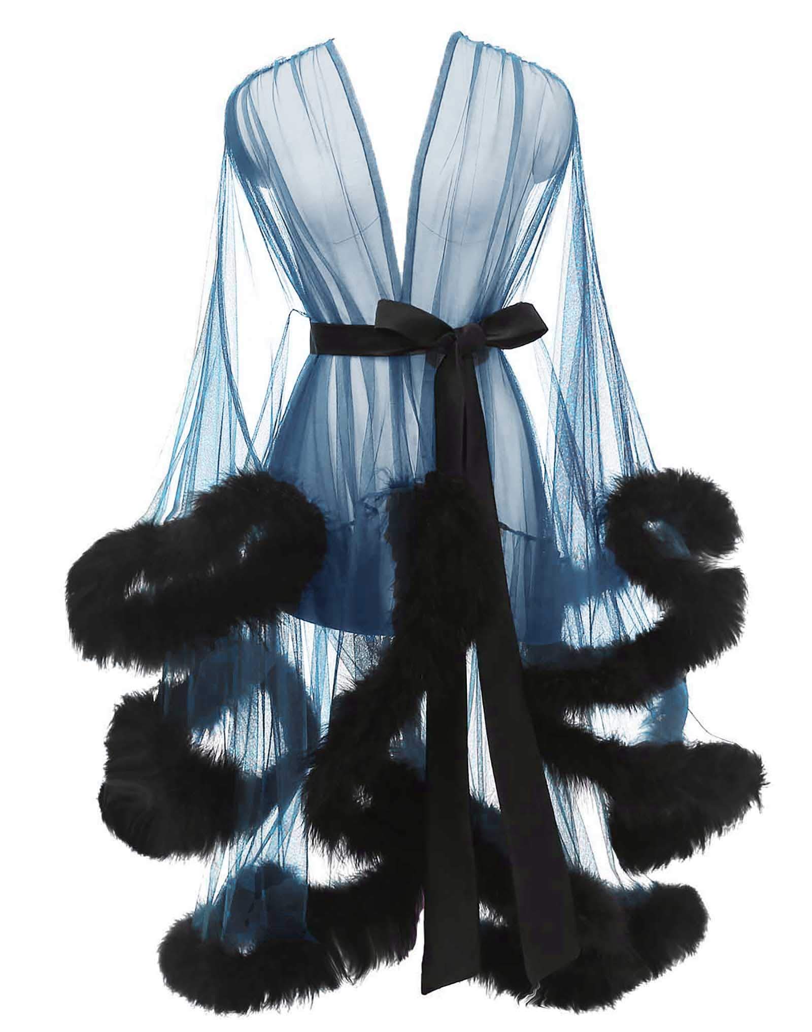 Women Tulle Feather Christmas Robe Sexy Sheer Mesh