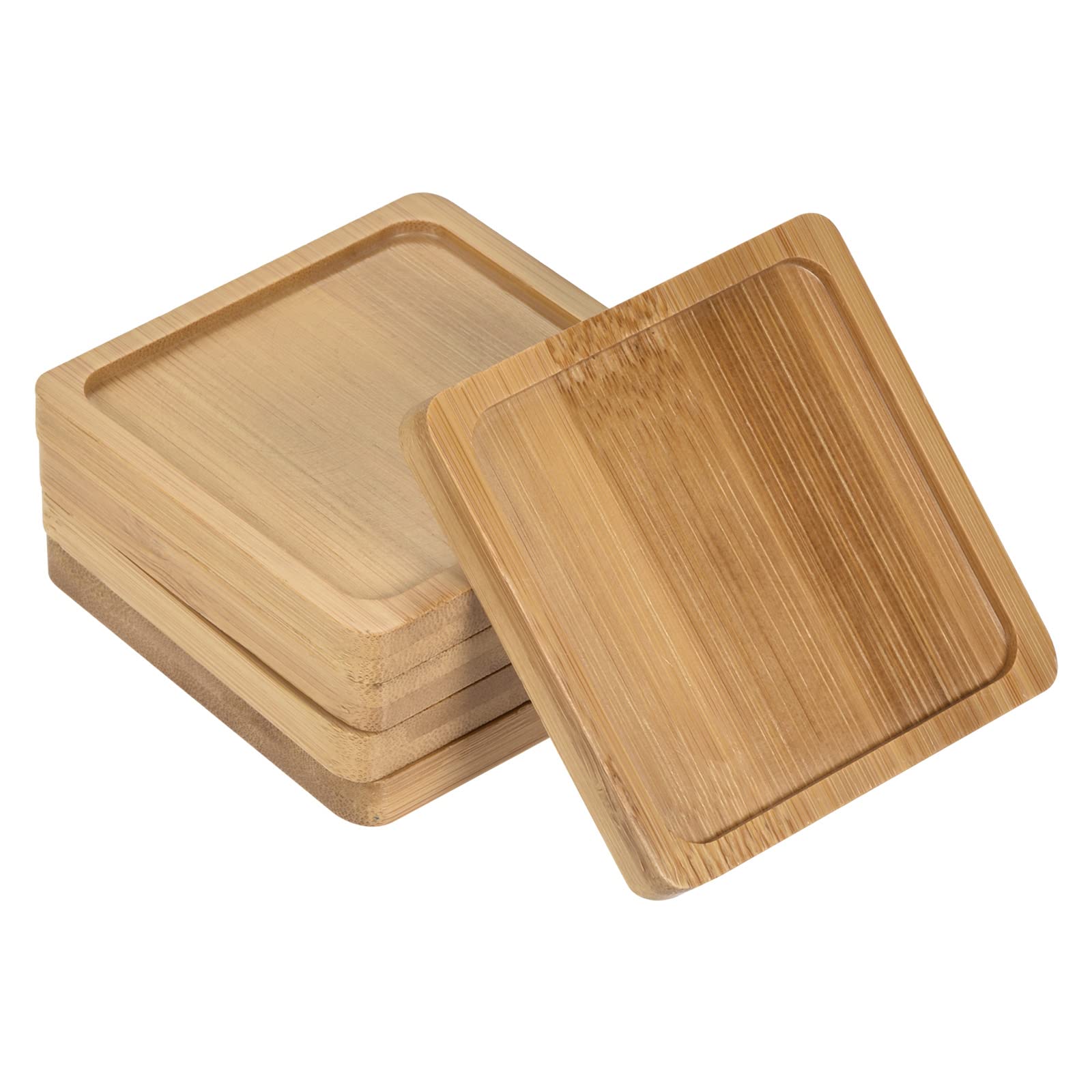 PATIKIL Plant Pot Saucer, 5 Pack 8cm Bamboo Square Flower Drip Tray for Indoors