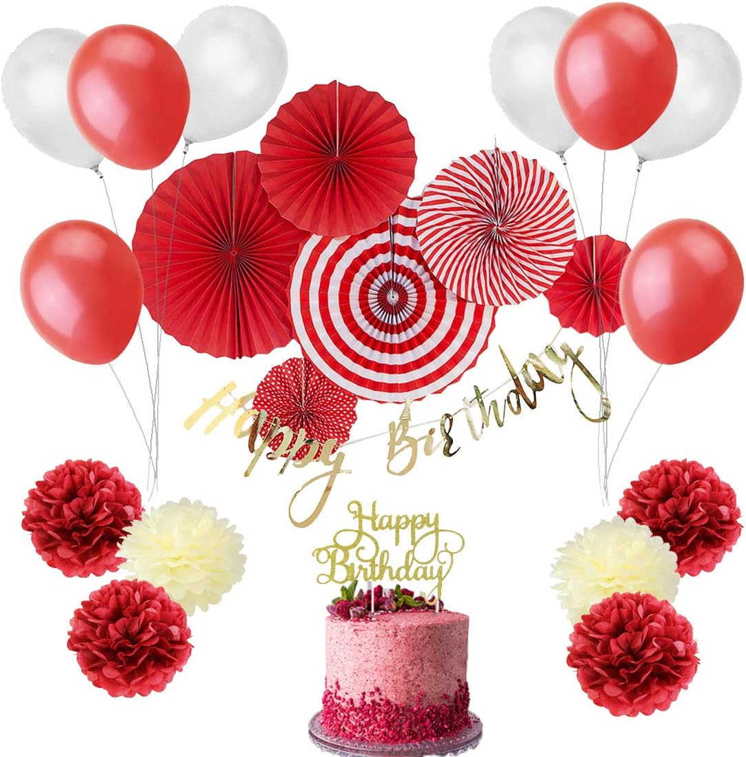 Easy Joy Decoration Anniversaire Rouge Et Blanc Ballon Deco Kit Rosace Papier Happy Birthday Banderole Topper Gateau Anniversaire Or Pour Fille Femme Amazon Fr Cuisine Maison