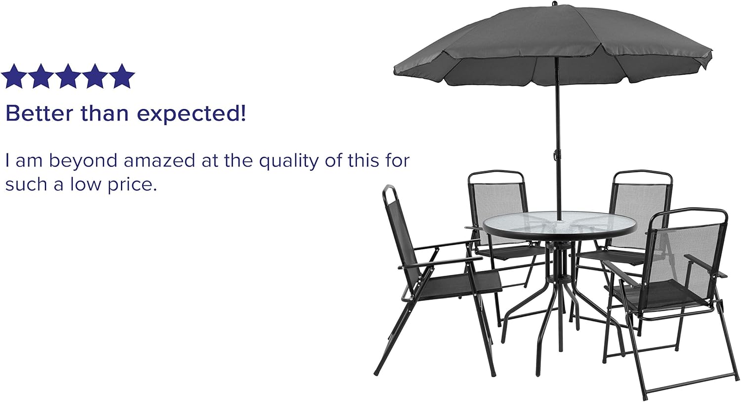 Flash Furniture Nantucket 6 Piece Black Patio Garden Set with Umbrella Table and Set of 4 Folding Chairs : Garden & Outdoor